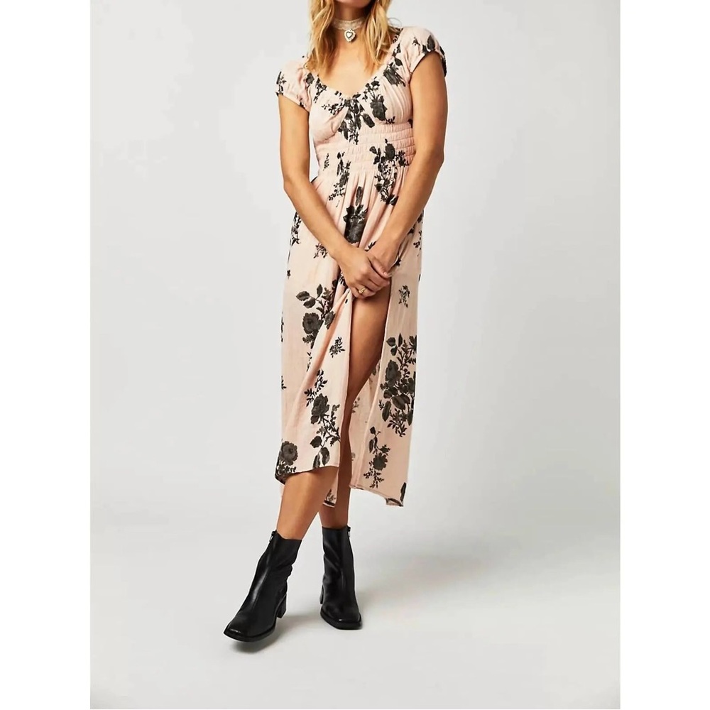 🌸NWT Free People Forget Me Not Midi Dress - Peach Combo XS
